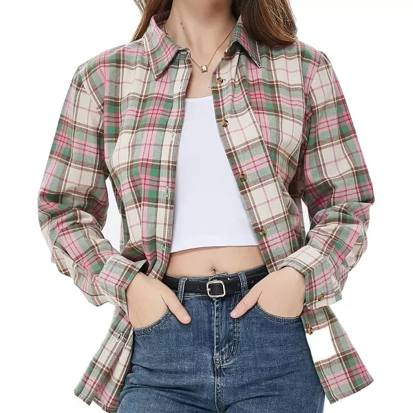 Beninos Womens Flannel Plaid Button Down Shirt Casual BlousesGreen