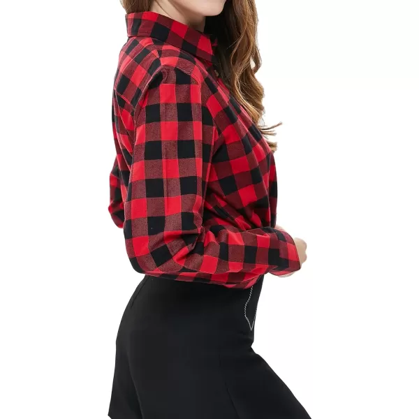 Beninos Womens Flannel Plaid Button Down Shirt Casual BlousesRed Black