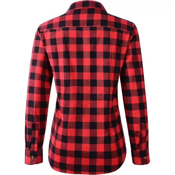 Beninos Womens Flannel Plaid Button Down Shirt Casual BlousesRed Black