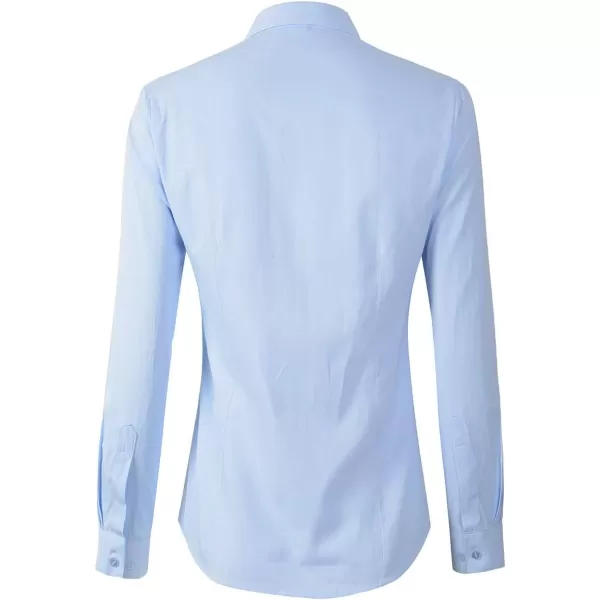 Womens Basic Long Sleeve Button Down Shirt Work WearBlue
