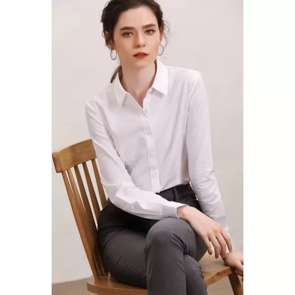 Womens Basic Long Sleeve Button Down Shirt Work WearWhite