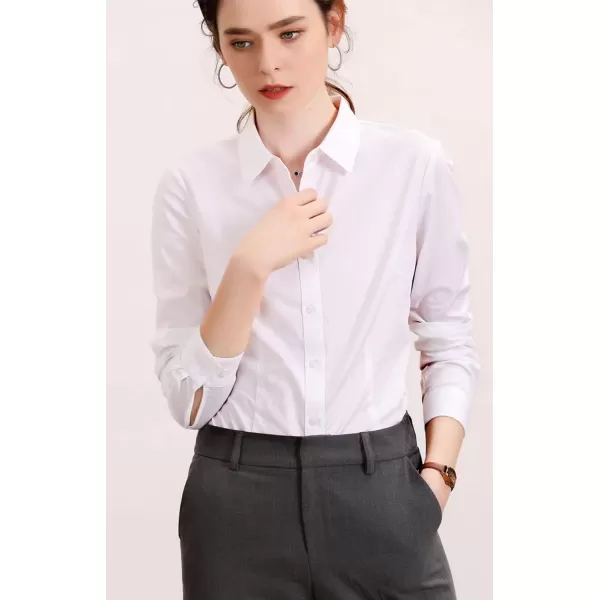 Womens Basic Long Sleeve Button Down Shirt Work WearWhite