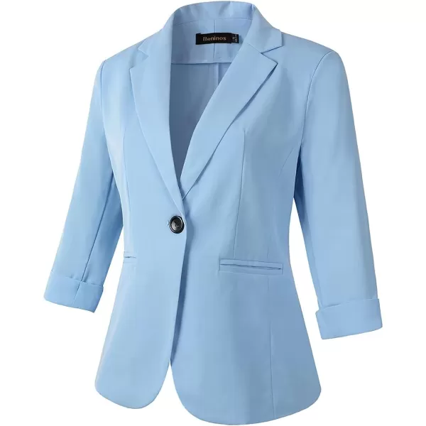 Womens Casual Blazers 34 Sleeve Lightweight Office Work Suit Jacket Floral Blazer1906 Light Blue