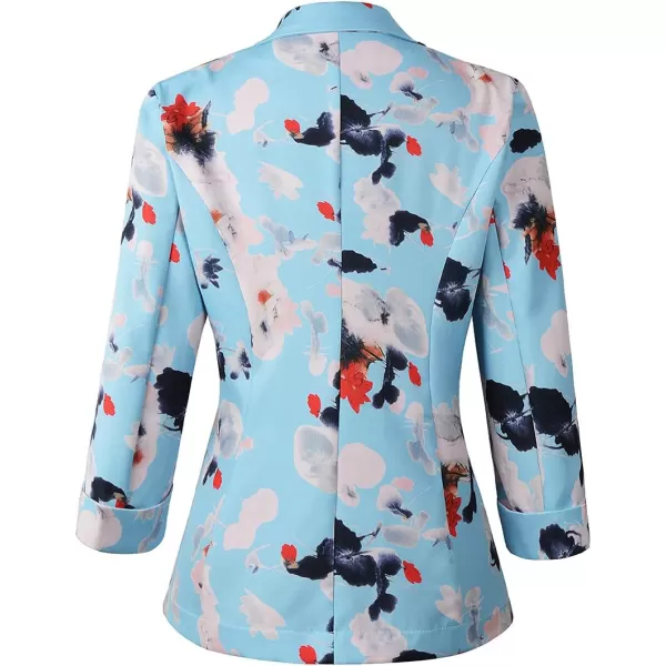 Womens Casual Blazers 34 Sleeve Lightweight Office Work Suit Jacket Floral BlazerBlue