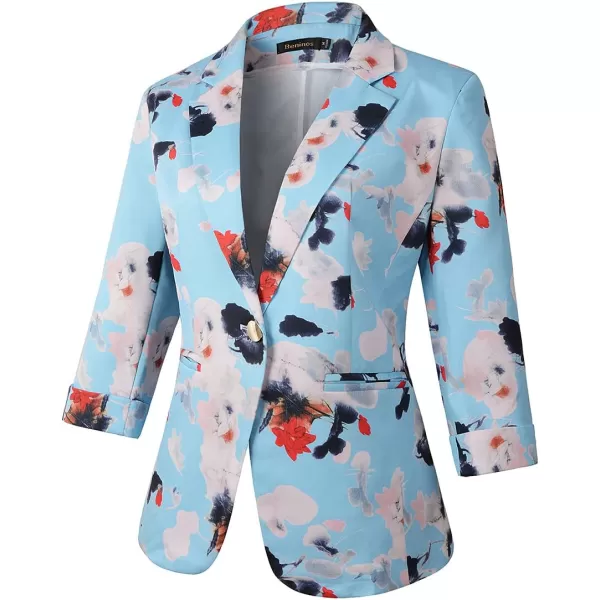 Womens Casual Blazers 34 Sleeve Lightweight Office Work Suit Jacket Floral BlazerBlue