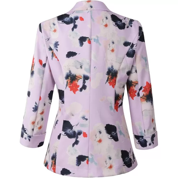 Womens Casual Blazers 34 Sleeve Lightweight Office Work Suit Jacket Floral BlazerPurple