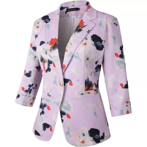 Womens Casual Blazers 34 Sleeve Lightweight Office Work Suit Jacket Floral BlazerPurple