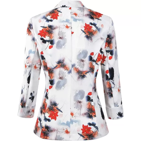 Womens Casual Blazers 34 Sleeve Lightweight Office Work Suit Jacket Floral BlazerWhite