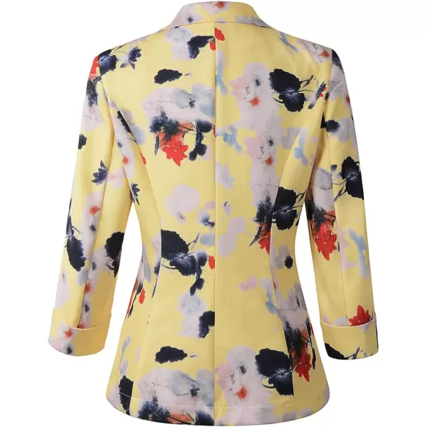 Womens Casual Blazers 34 Sleeve Lightweight Office Work Suit Jacket Floral BlazerYellow