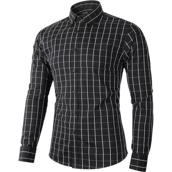 Beninos Mens Long Sleeve Plaid Dress ShirtBlack