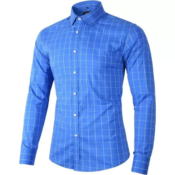 Beninos Mens Long Sleeve Plaid Dress ShirtBlue