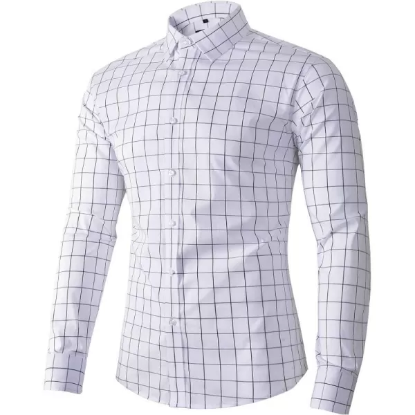 Beninos Mens Long Sleeve Plaid Dress ShirtWhite