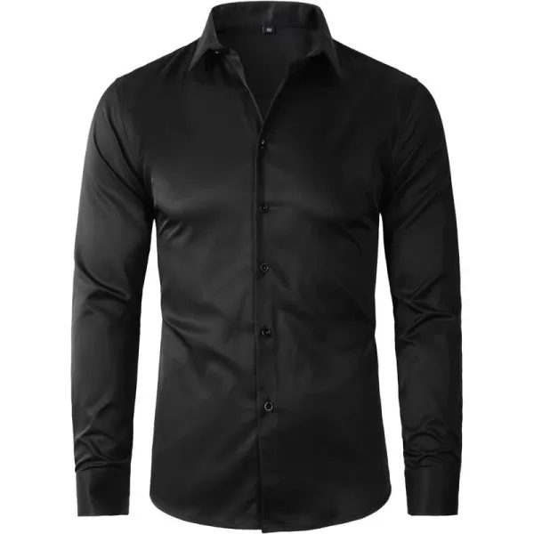 Beninos Mens Long Sleeve Slim Fit Dress ShirtsBblack