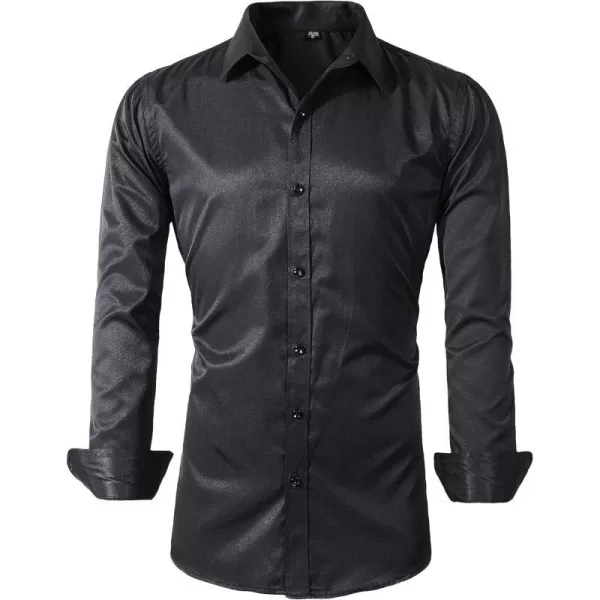 Beninos Mens Long Sleeve Slim Fit Dress ShirtsBlack