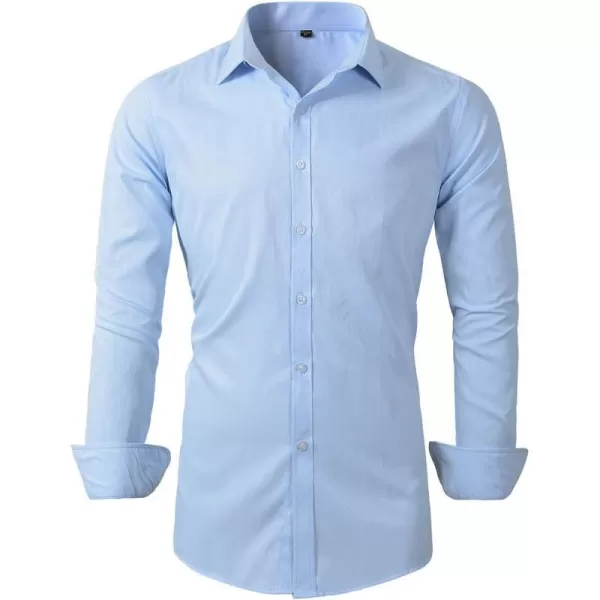 Beninos Mens Long Sleeve Slim Fit Dress ShirtsLight Blue