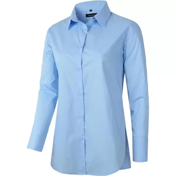 Beninos Womens Button Down Shirt Casual Long Sleeve Loose Fit Collared Work Blouse TopsLight Blue