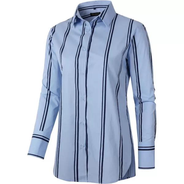 Beninos Womens Button Down Shirt Casual Long Sleeve Loose Fit Collared Work Blouse TopsStripe Blue