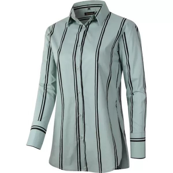 Beninos Womens Button Down Shirt Casual Long Sleeve Loose Fit Collared Work Blouse TopsStripe Green