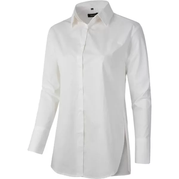 Beninos Womens Button Down Shirt Casual Long Sleeve Loose Fit Collared Work Blouse TopsWhite