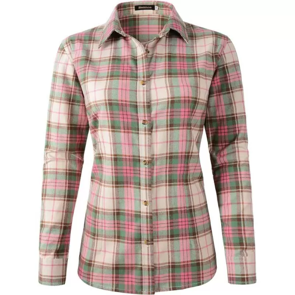 Beninos Womens Flannel Plaid Button Down Shirt Casual BlousesGreen