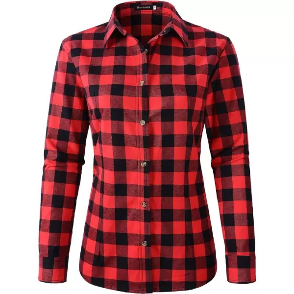 Beninos Womens Flannel Plaid Button Down Shirt Casual BlousesRed Black