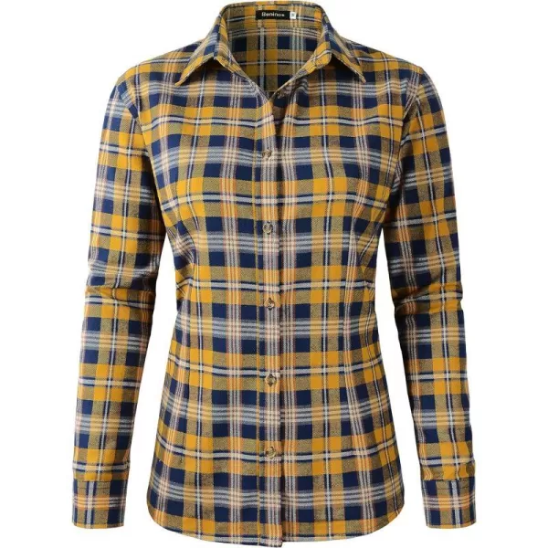 Beninos Womens Flannel Plaid Button Down Shirt Casual BlousesYellow