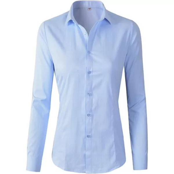 Womens Basic Long Sleeve Button Down Shirt Work WearBlue