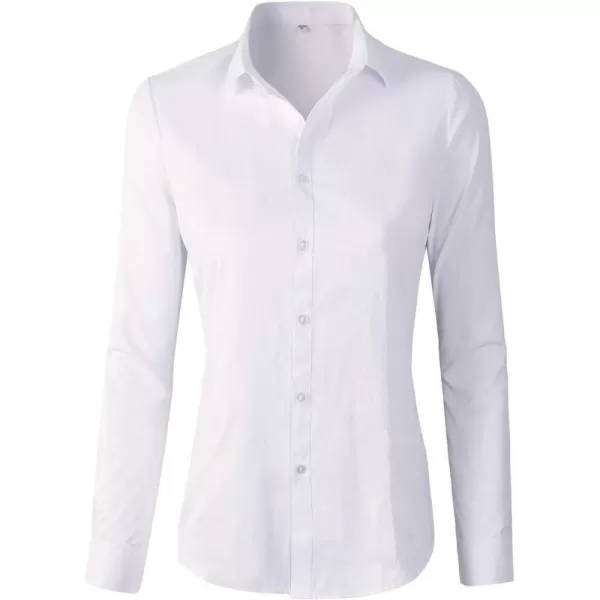 Womens Basic Long Sleeve Button Down Shirt Work WearWhite