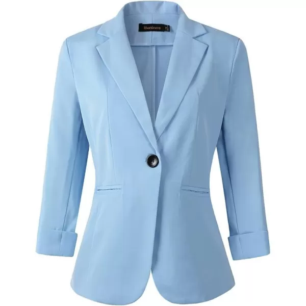 Womens Casual Blazers 34 Sleeve Lightweight Office Work Suit Jacket Floral Blazer1906 Light Blue