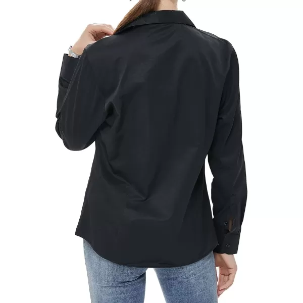 Beninos Long Sleeve V Neck Office Formal Casual Button Down Shirt Blouse for Women Fit XSXLBlack