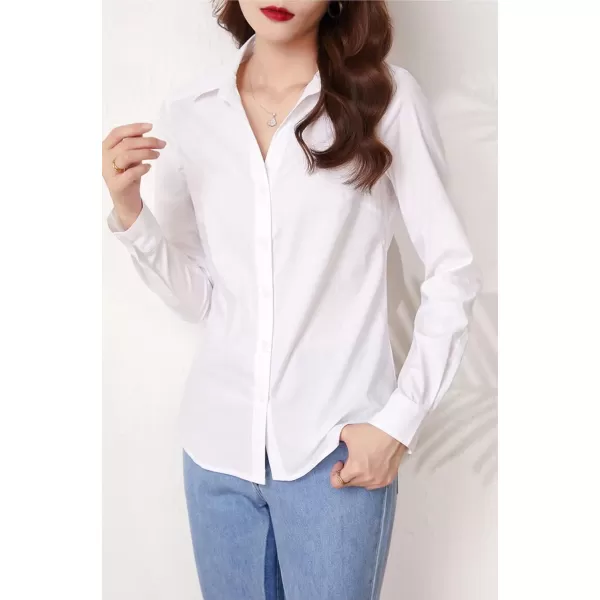 Beninos Long Sleeve V Neck Office Formal Casual Button Down Shirt Blouse for Women Fit XSXLWhite