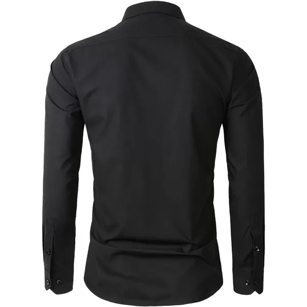 Beninos Mens Slim Fit Solid Point Collar Button Down Dress ShirtBlack