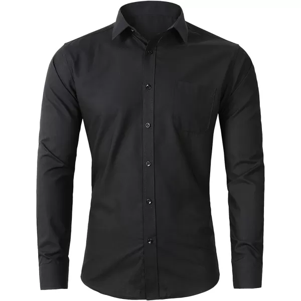 Beninos Mens Slim Fit Solid Point Collar Button Down Dress ShirtBlack