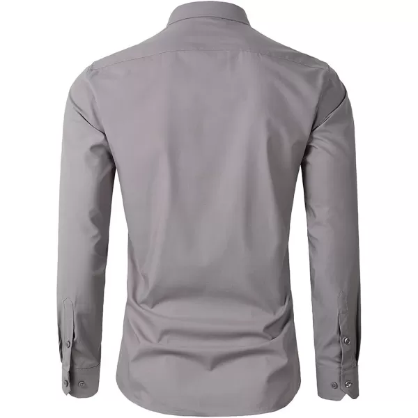 Beninos Mens Slim Fit Solid Point Collar Button Down Dress ShirtGrey