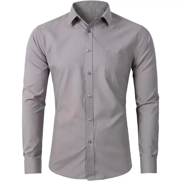 Beninos Mens Slim Fit Solid Point Collar Button Down Dress ShirtGrey