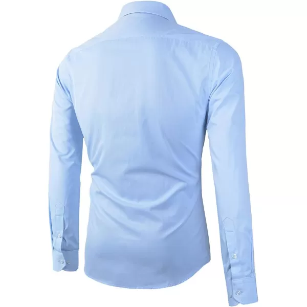 Beninos Mens Slim Fit Solid Point Collar Button Down Dress ShirtLight Blue