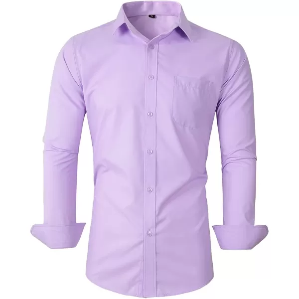 Beninos Mens Slim Fit Solid Point Collar Button Down Dress ShirtPurple