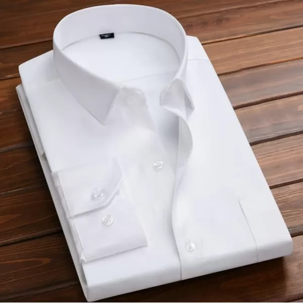 Beninos Mens Slim Fit Solid Point Collar Button Down Dress ShirtWhite