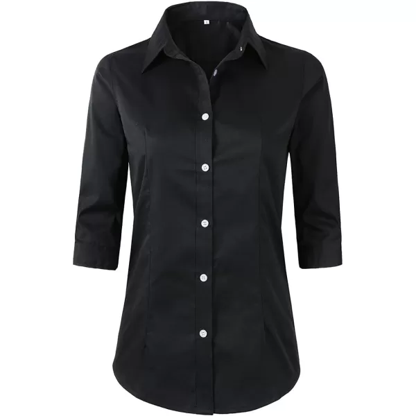 Beninos Womens 34 Sleeve Formal Work Wear White Button Down ShirtBlack