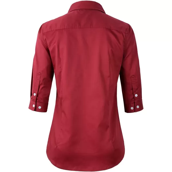 Beninos Womens 34 Sleeve Formal Work Wear White Button Down ShirtBurgundy