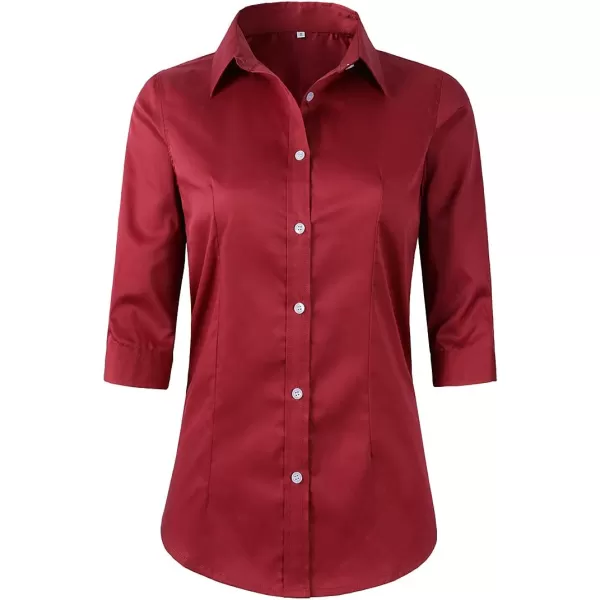 Beninos Womens 34 Sleeve Formal Work Wear White Button Down ShirtBurgundy