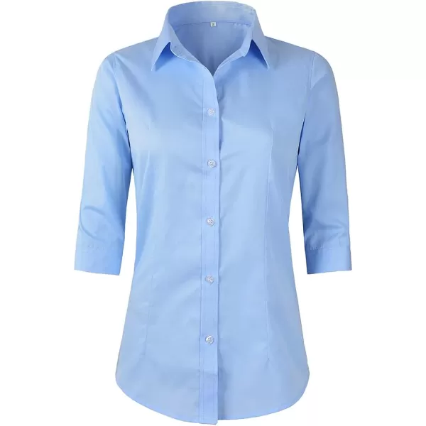 Beninos Womens 34 Sleeve Formal Work Wear White Button Down ShirtLight Blue