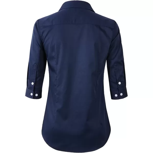 Beninos Womens 34 Sleeve Formal Work Wear White Button Down ShirtNavy