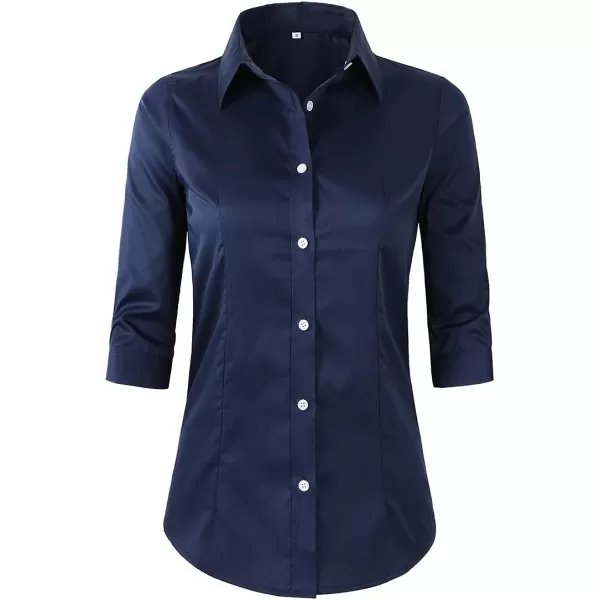Beninos Womens 34 Sleeve Formal Work Wear White Button Down ShirtNavy