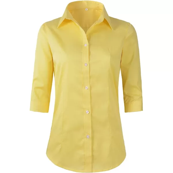 Beninos Womens 34 Sleeve Formal Work Wear White Button Down ShirtYellow