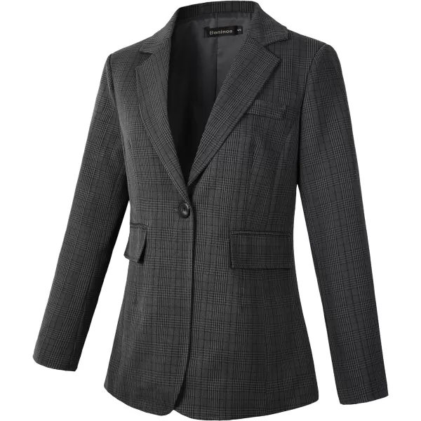 Beninos Womens Casual Blazers One Button Plaid Blazer JacketDeep Grey