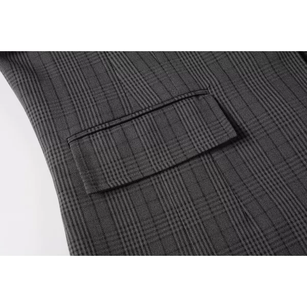 Beninos Womens Casual Blazers One Button Plaid Blazer JacketDeep Grey