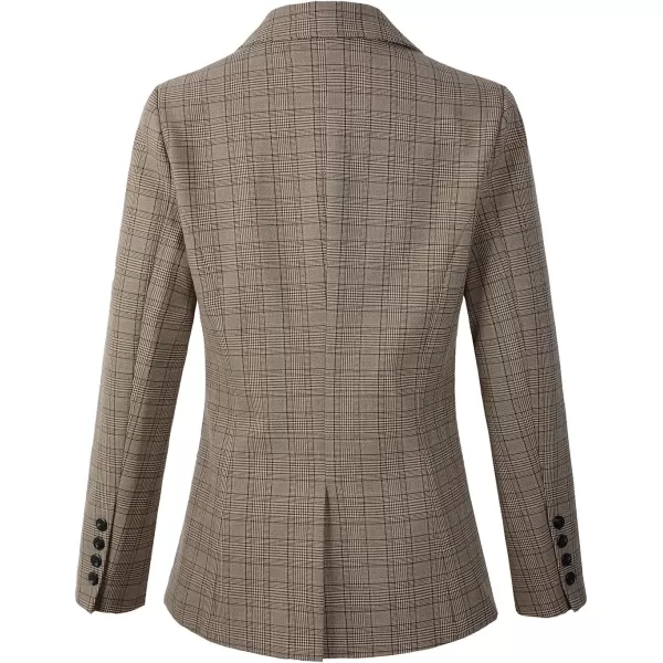 Beninos Womens Casual Blazers One Button Plaid Blazer JacketKhaki