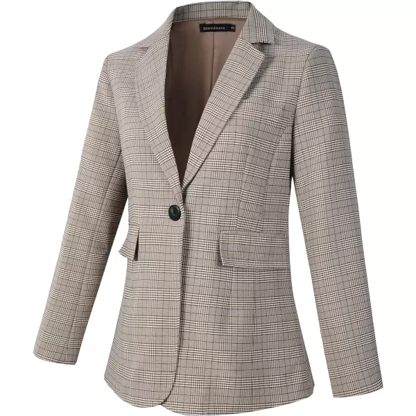 Beninos Womens Casual Blazers One Button Plaid Blazer JacketLight Khaki