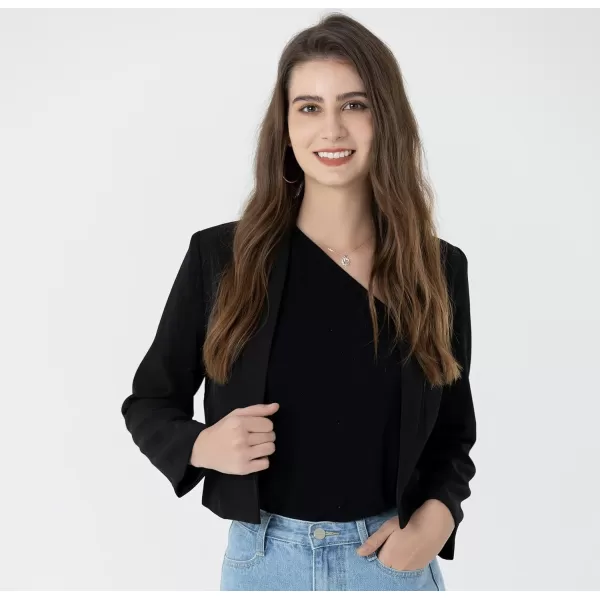 Beninos Womens Casual Blazers Open Front Crop Blazer JacketBlack